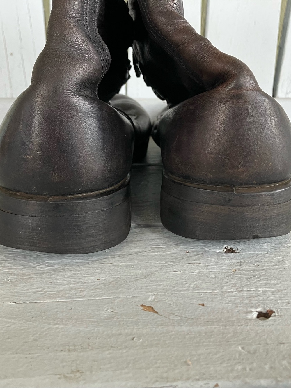 Men's Black Leather Lace-Up Combat Boots RO SEARCH Vintage Military - Picture 14 of 15